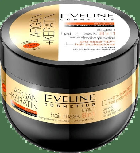 Eveline Cosmetics Hair Therapy – Argan Oil & Keratin Intensive Hair Treatment for Damaged Hair