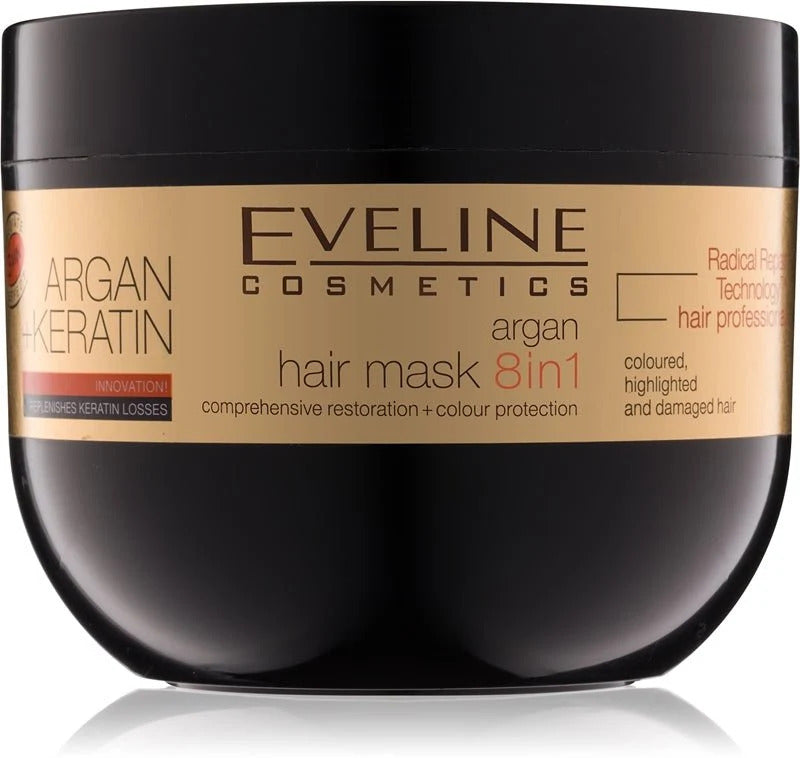 Eveline Cosmetics Hair Therapy – Argan Oil & Keratin Intensive Hair Treatment for Damaged Hair