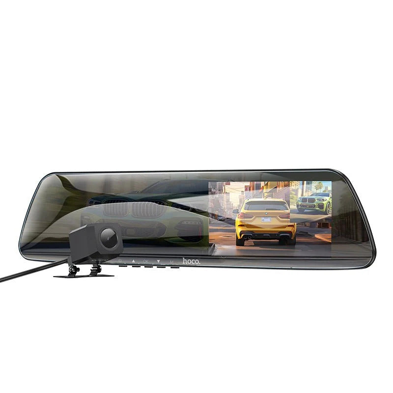 Hoco Rearview Mirror Dash Cam DV4 – Full HD Dual Camera Car DVR with Wide-Angle View, G-Sensor & Loop Recording