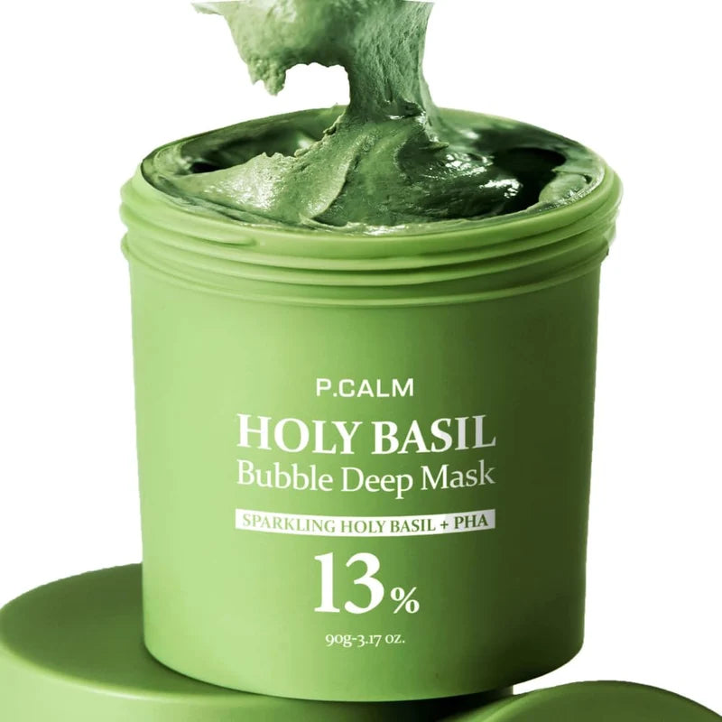 P.CALM Holy Basil Bubble Deep Mask 90g – PHA Clay Mask for Deep Pore Cleansing