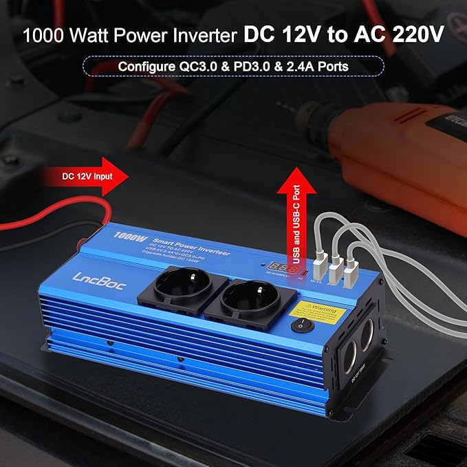 Smart Car Power Inverter – DC to AC Power Converter with USB Charging & Safety Protection