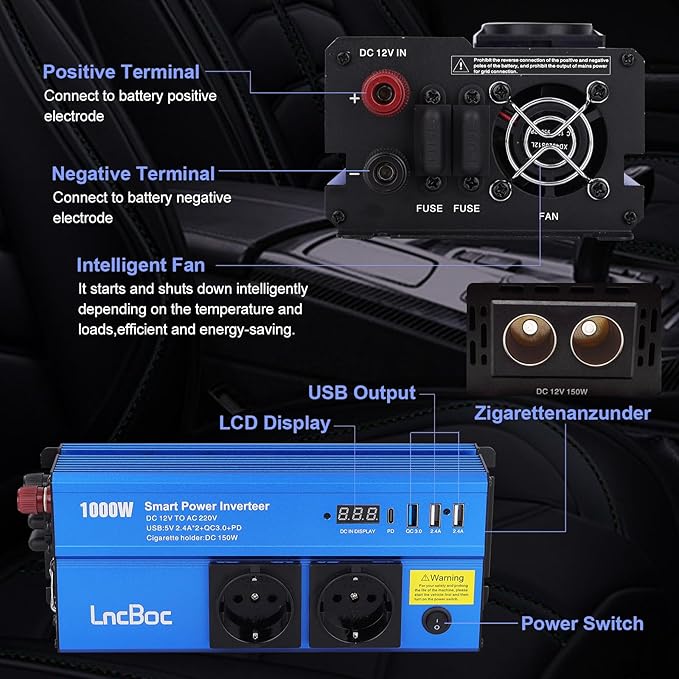 Smart Car Power Inverter – DC to AC Power Converter with USB Charging & Safety Protection
