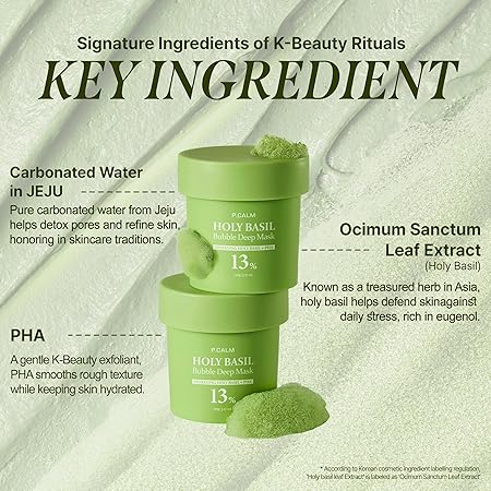 P.CALM Holy Basil Bubble Deep Mask 90g – PHA Clay Mask for Deep Pore Cleansing