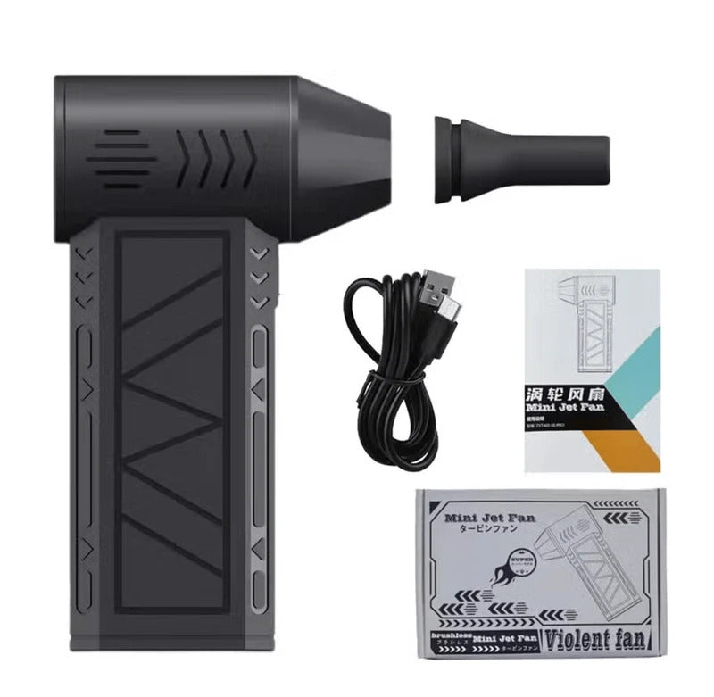 Mini Jet Fan Blower – Handheld Electric Air Blower with LED Light – USB Rechargeable Turbo Fan for Dust Removal, BBQ Ignition & Camping